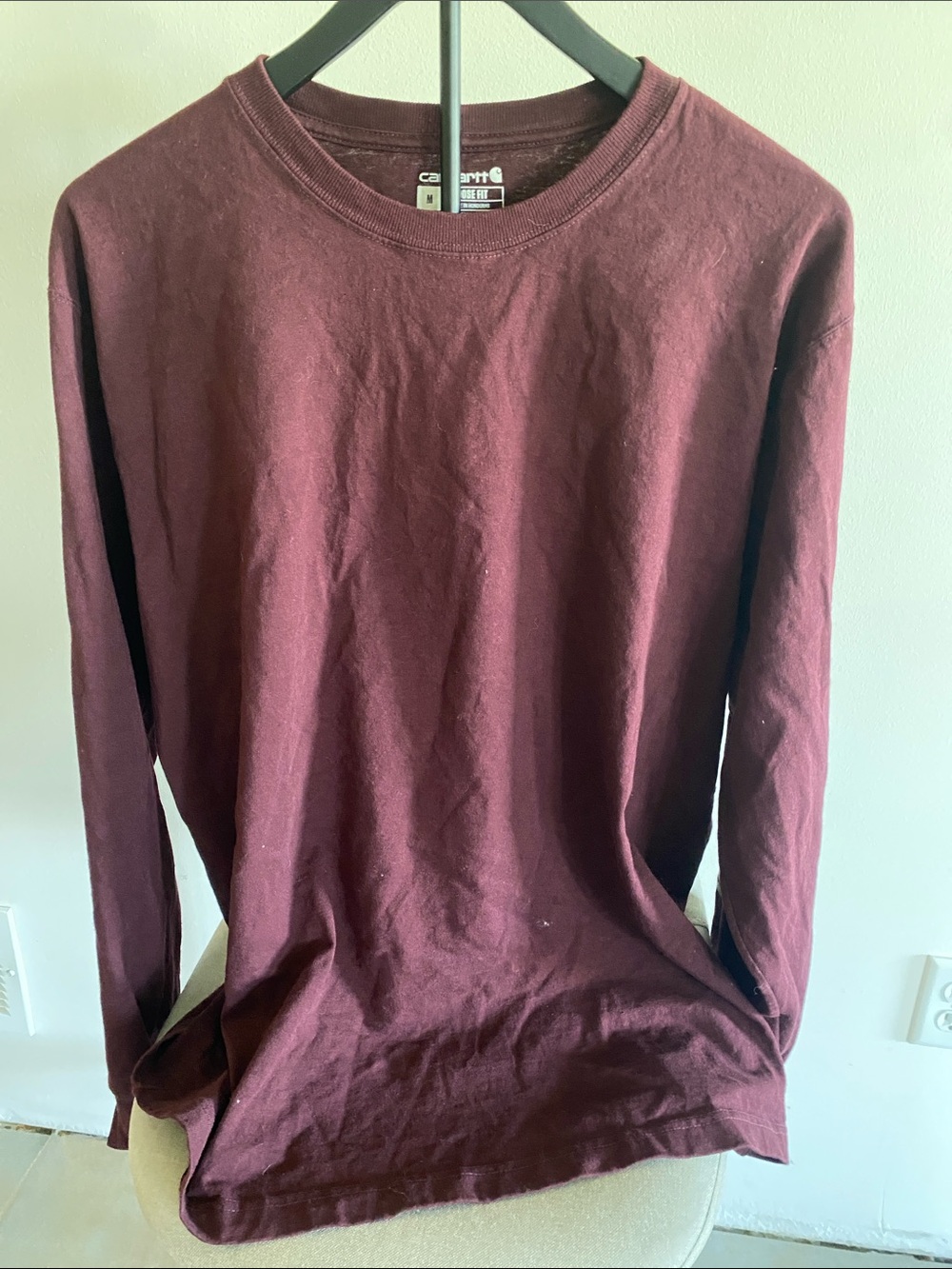 Carhartt Men's Long-Sleeve Crewneck Shirt - Burgundy- Medium